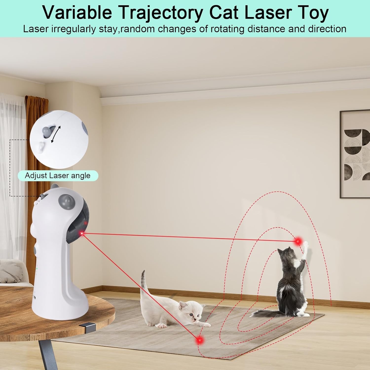 Engaging Automatic Cat Toy with Motion Activation, 5 Fun Patterns, 4 Speed Modes, and Adjustable Light Angles for Endless Playtime