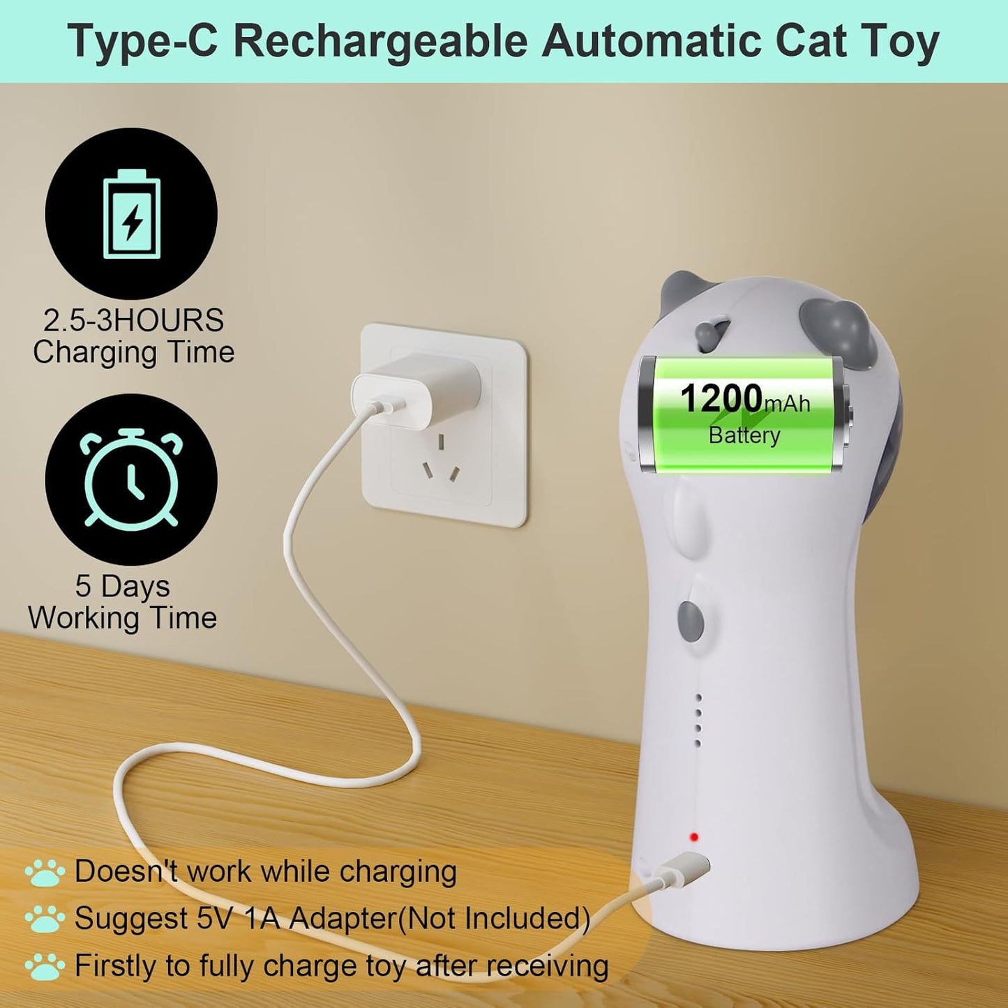 Engaging Automatic Cat Toy with Motion Activation, 5 Fun Patterns, 4 Speed Modes, and Adjustable Light Angles for Endless Playtime