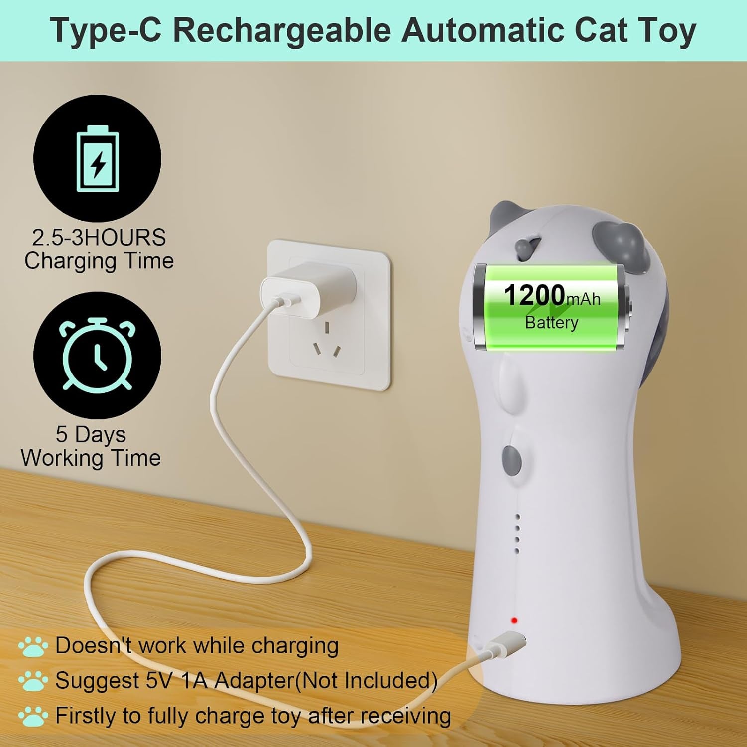 Engaging Automatic Cat Toy with Motion Activation, 5 Fun Patterns, 4 Speed Modes, and Adjustable Light Angles for Endless Playtime