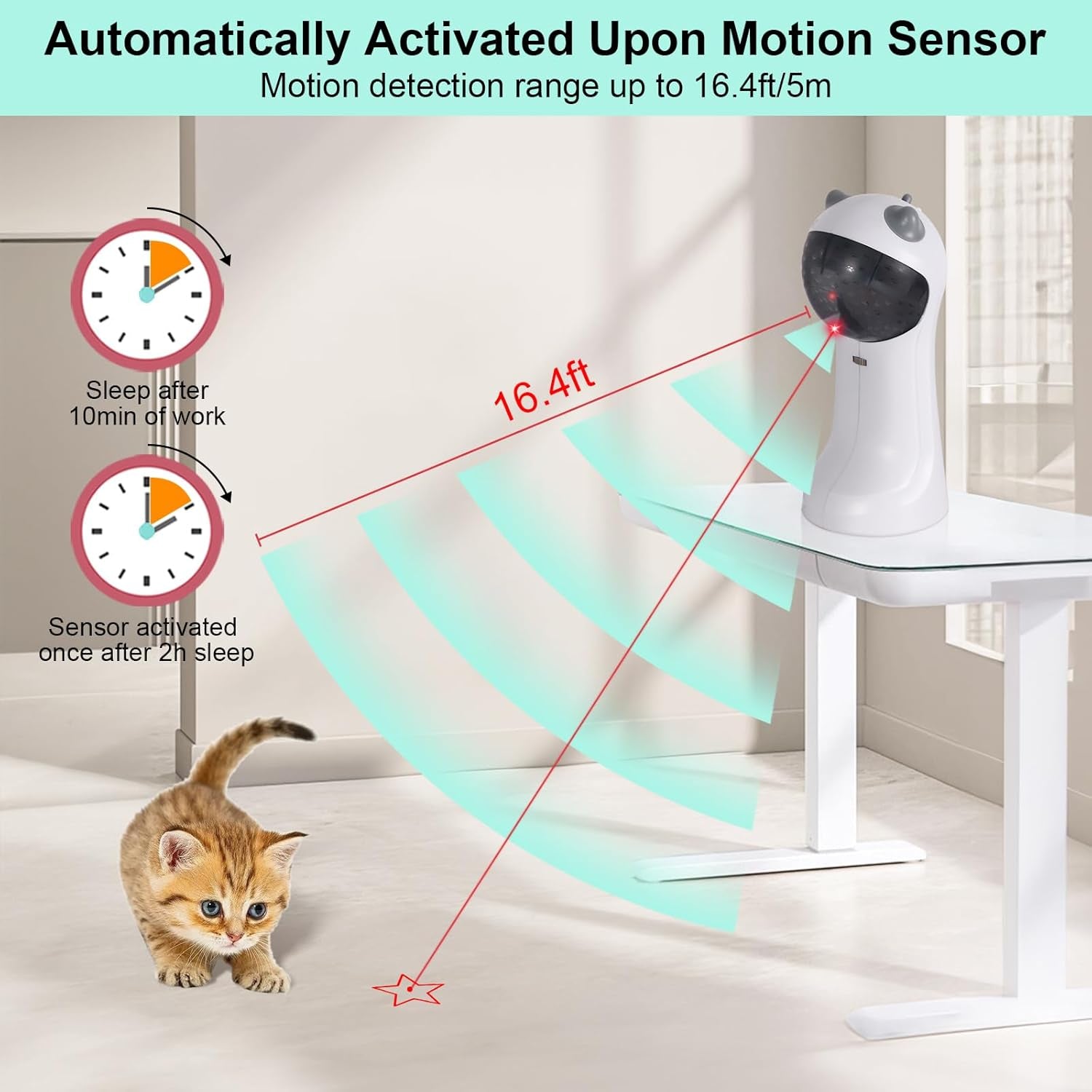 Engaging Automatic Cat Toy with Motion Activation, 5 Fun Patterns, 4 Speed Modes, and Adjustable Light Angles for Endless Playtime