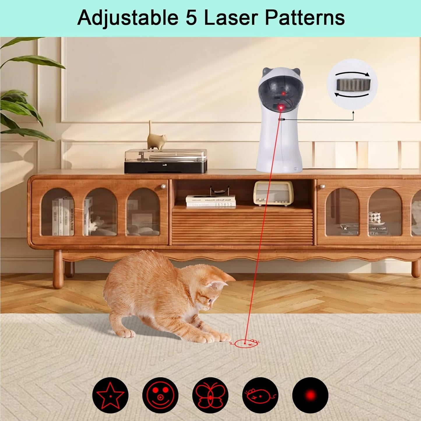Engaging Automatic Cat Toy with Motion Activation, 5 Fun Patterns, 4 Speed Modes, and Adjustable Light Angles for Endless Playtime
